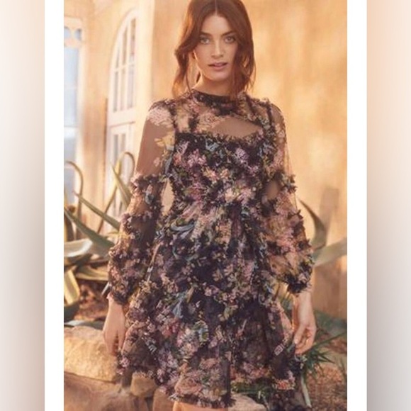 Needle & Thread Floral Ruffle Diamon Dress Mini - Picture 3 of 9